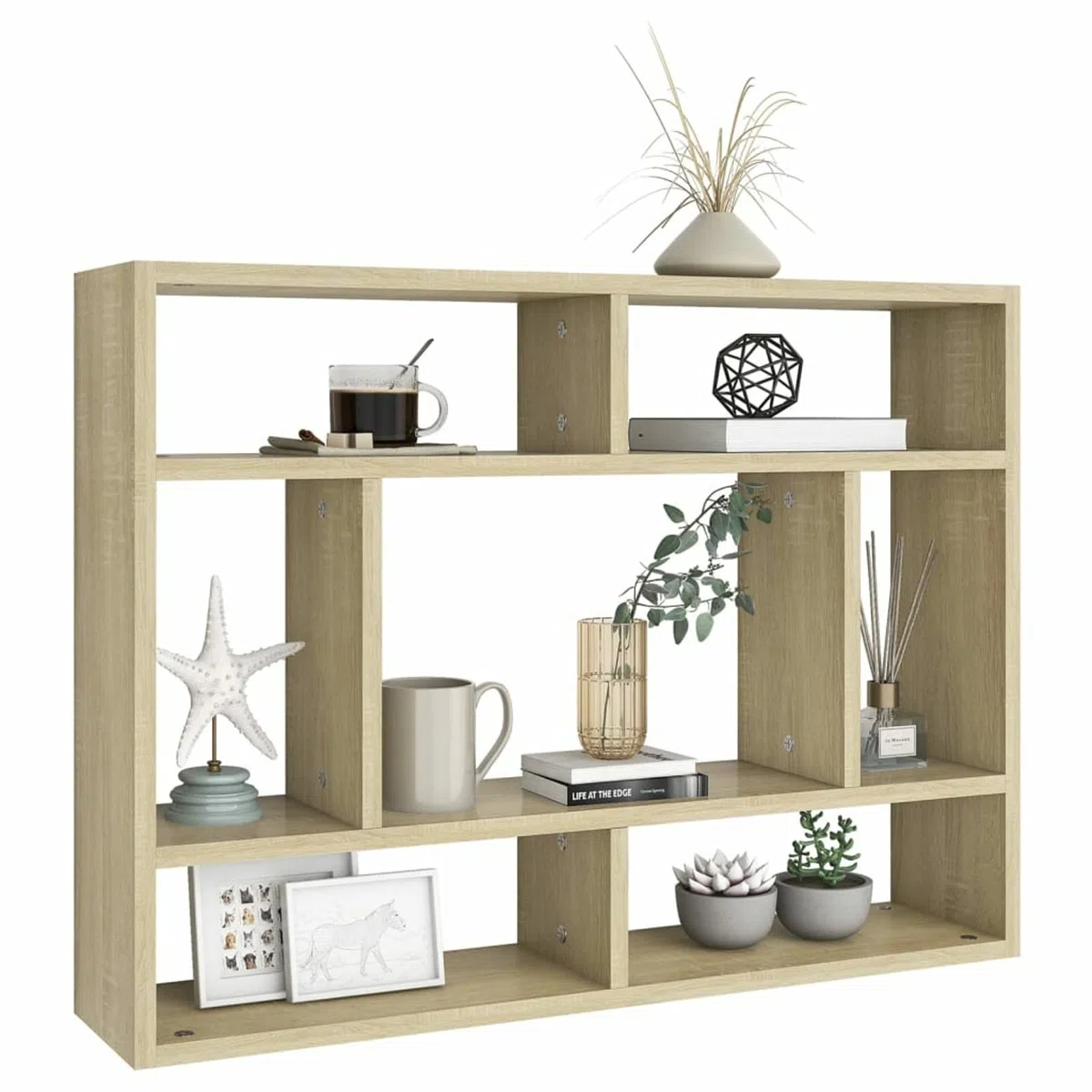 Gecheer Mensola da parete con scomparti aperti, per CD, DVD, in legno di rovere Sonoma, 75 x 16 x 55 cm, for libri, collezioni, decorazioni