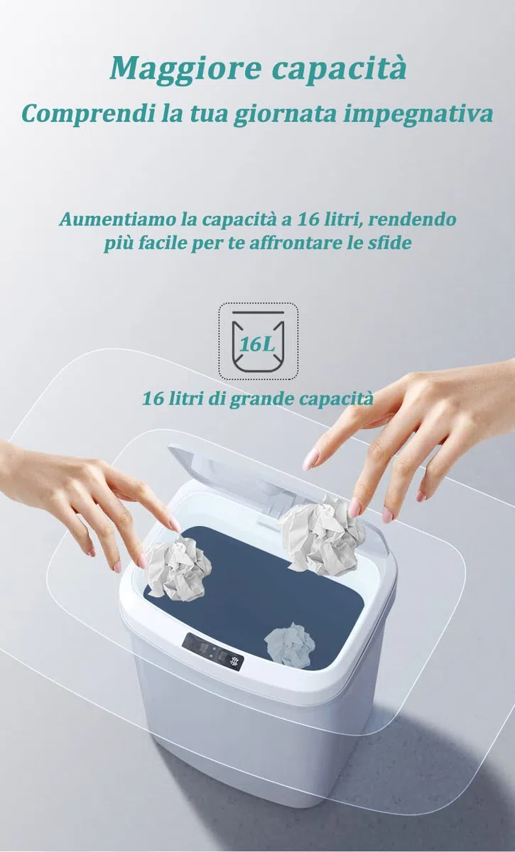 SIC Pattumiera Automatica Piccola (16 Litri) Pattumiera Bagno, Cucina, Bidone Intelligente Porta Spazzatura Elettrica Smart, Pattumiera Intelligente e Antiodore, Cestino con Sensore di Movimento