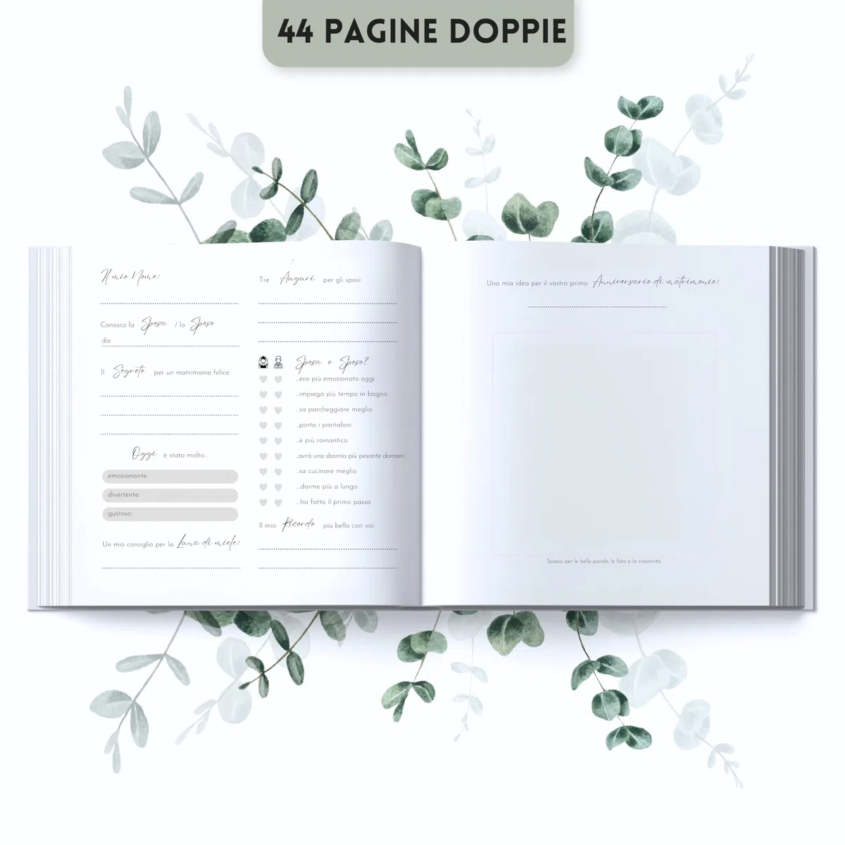 Libro degli Ospiti del Matrimonio con Domande da compilare - Guest Book Matrimonio per dediche per ricordi indimenticabili (44 Pagine Doppie)