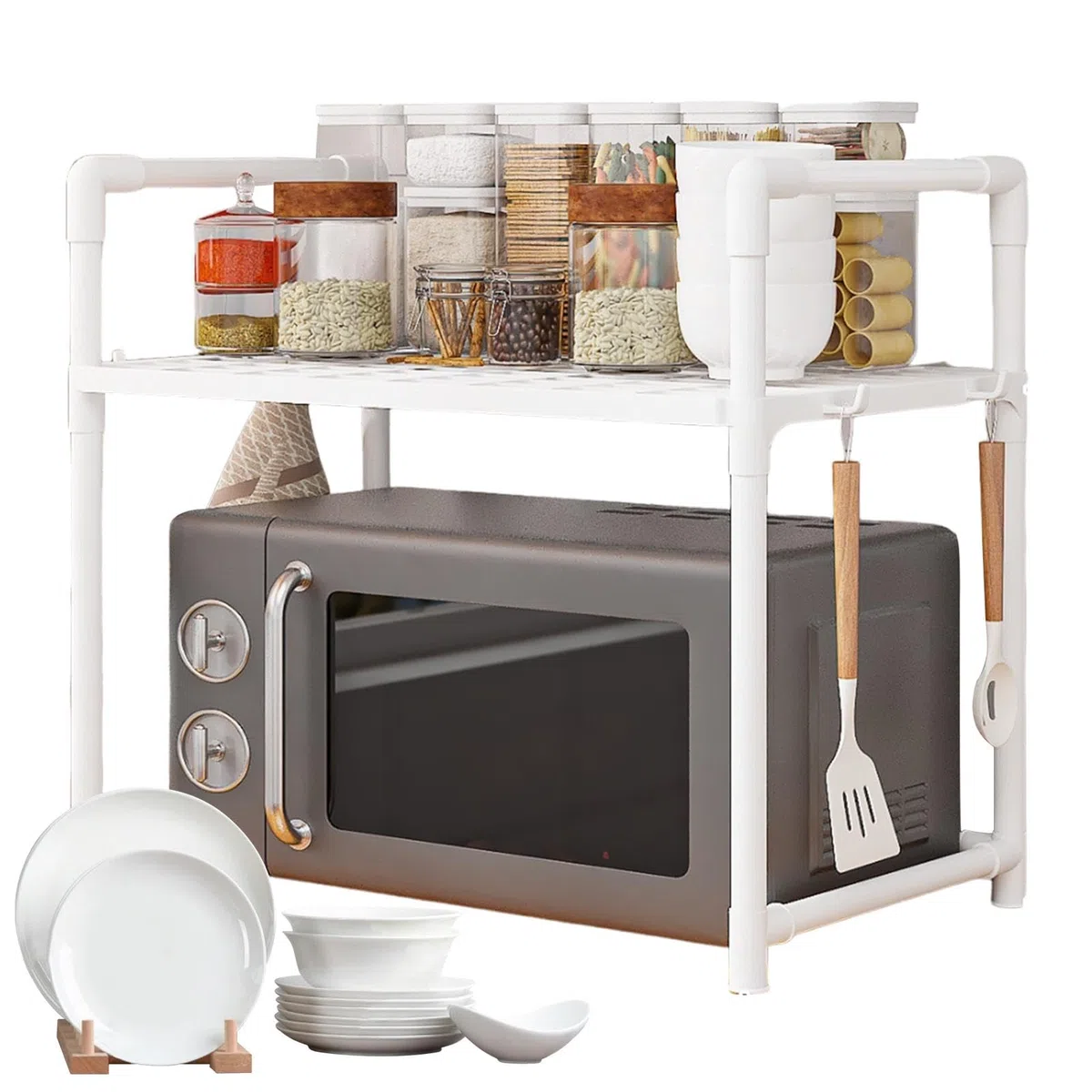 Supporto per forno a microonde | Scaffale regolabile da appoggio | Scaffale portaoggetti da cucina | Il piano di lavoro del supporto per microonde è un accessorio da cucina progettato per