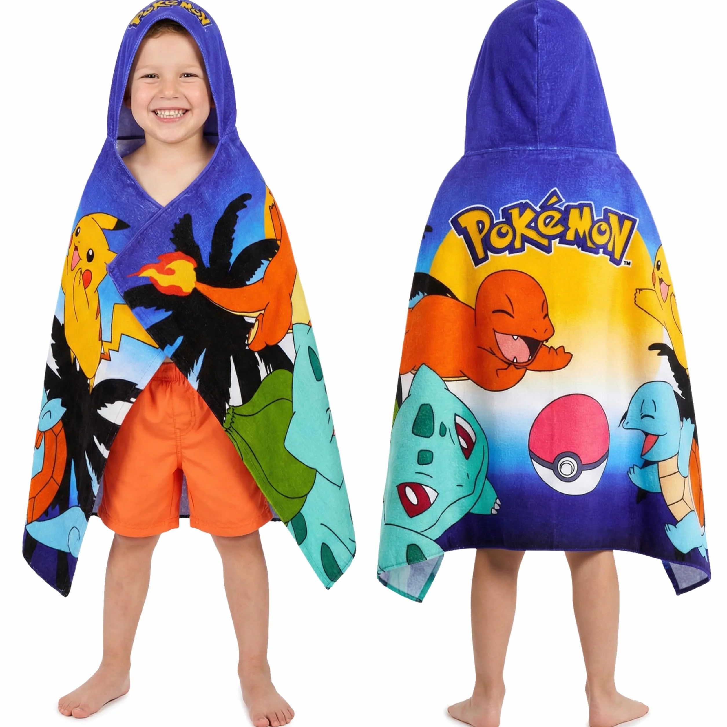 Pokemon Incappucciato Asciugamani Bagno Ragazzi, Assorbente Asciugamano Cotone, Piscina, Nuoto e Asciugamano da Mare, Morbido Poncho da Bagno, Accessori Viaggio, Estivo Regalo Ragazzi (Multi Pokemon)