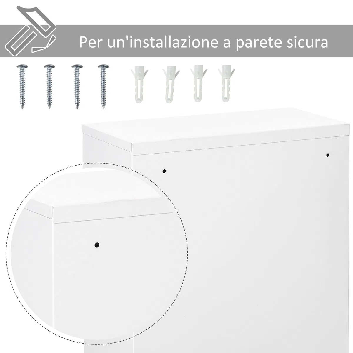 kleankin Armadietto Medicinali a 3 Livelli in Acciaio con 2 Chiavi e Montaggio a Parete, 40x18x60 cm, Bianco
