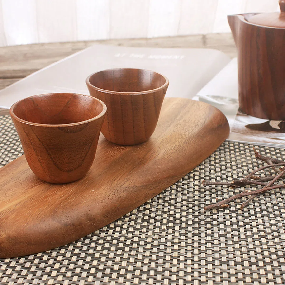 ZPSHYD 4 squisite Tazze da tè Giapponesi in Legno di Piccola capacità, Tazze da Bere in Legno, Tazze da Sake in Legno Naturale, Set da tè in Legno - Utensili da tè Resistenti al Calore