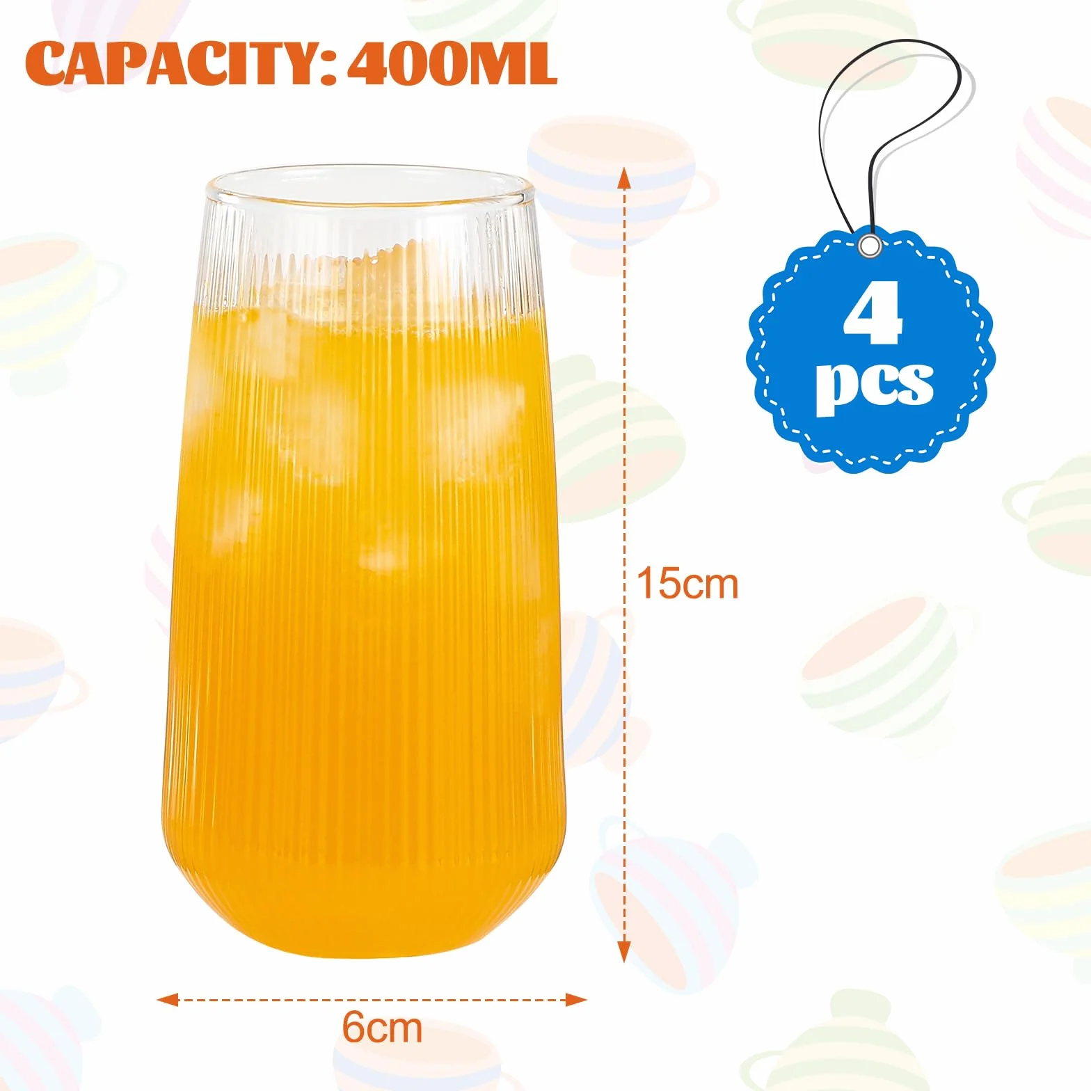 Auauraintt Latte macchiato bicchieri da caffè,500 ml, set da 4，Bicchieri da Tè in Vetro, Trasparente,a coste,per Tè, Caffè, Latte, Cappuccino, Espresso, Succo