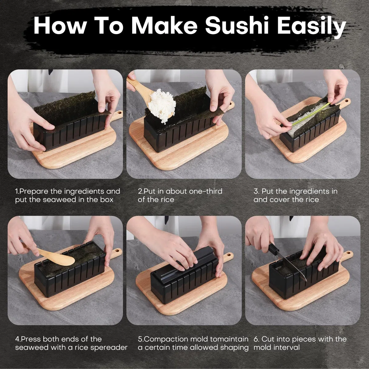 Kit per sushi, kit per sushi, kit da 33 pezzi per sushi per principianti, kit con stampo per taglio sushi, stampo per palline di riso, pressa per onigiri, coltello, tappetini in bambù, pagaia