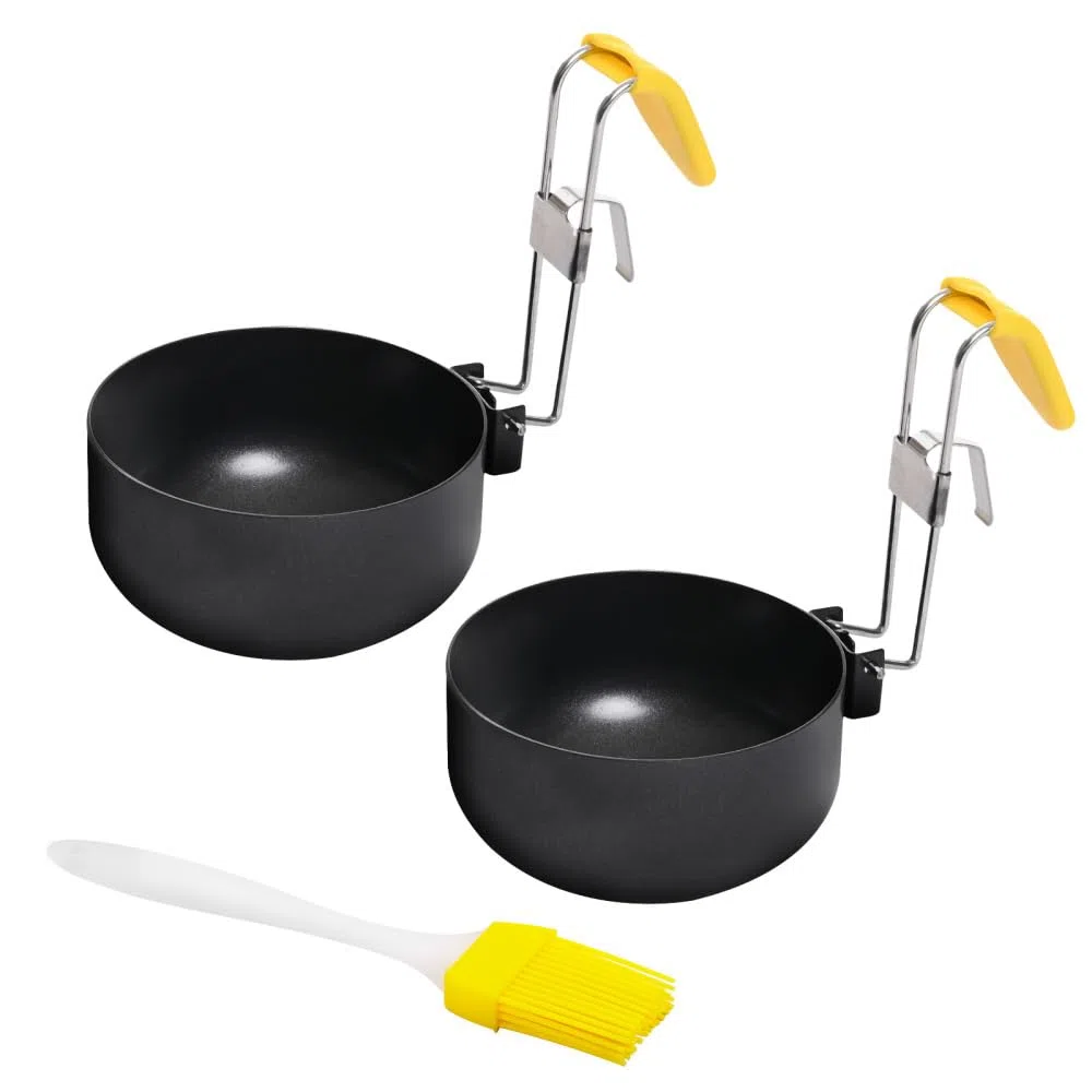 Cuociuova, Anello per Uova in Acciaio Inox, Caldaia per Uovo Antiaderente con Orecchio Appeso Pieghevole e Pennello Olio per Cucina