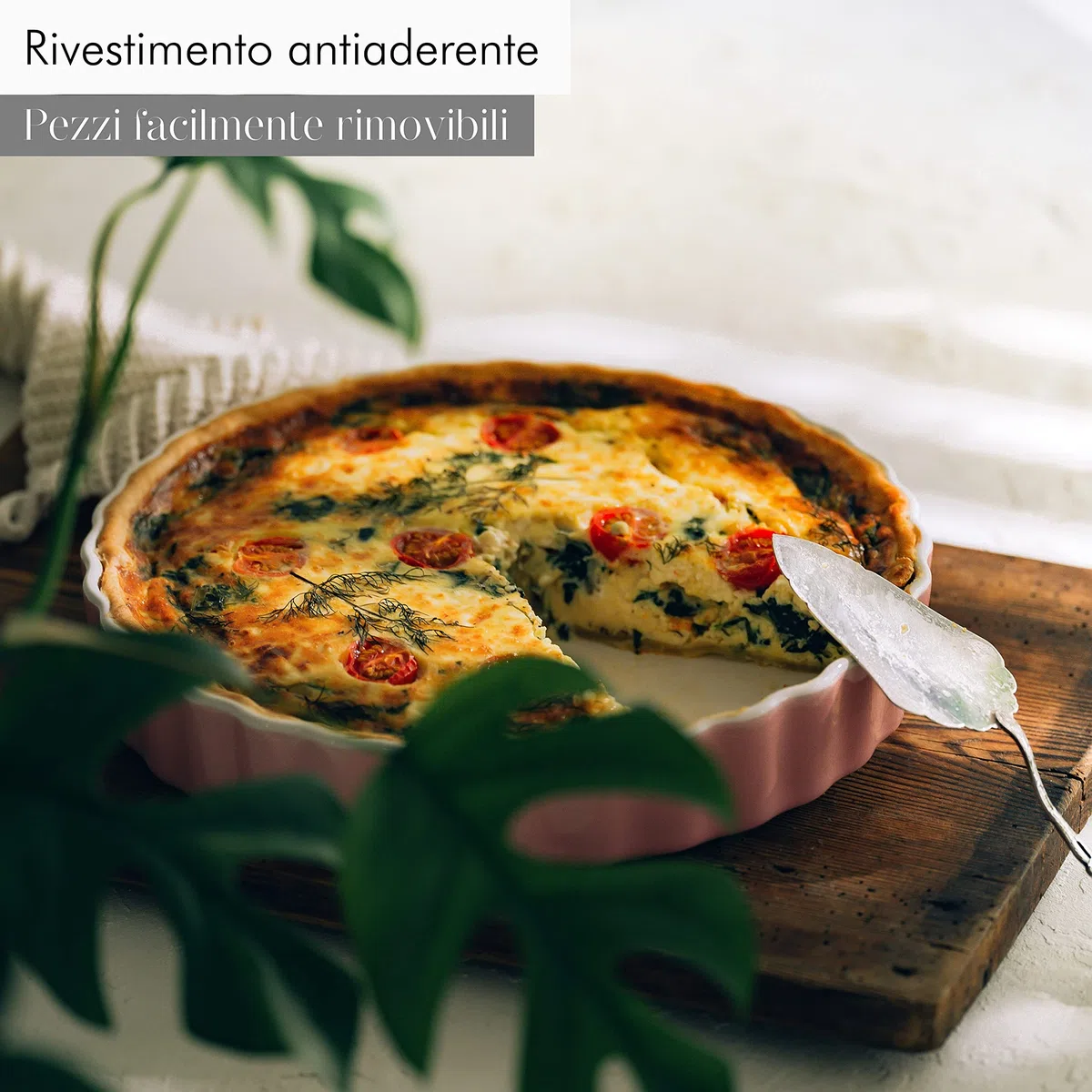 KIVY Teglia Forno [28 cm] in Ceramica Antiaderente | Stampo per Dolci, Torte e Quiche | Bianca, Rotonda