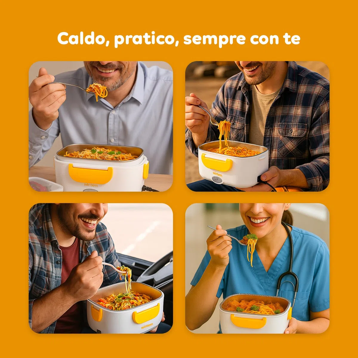Wintem - Porta Pranzo Termico Elettrico 1,5L con Contenitori in Acciaio Inox, Riscaldamento 30 Min, Comparti Separati, Ideale per Ufficio, Viaggi e Pausa Pranzo Fuori Casa