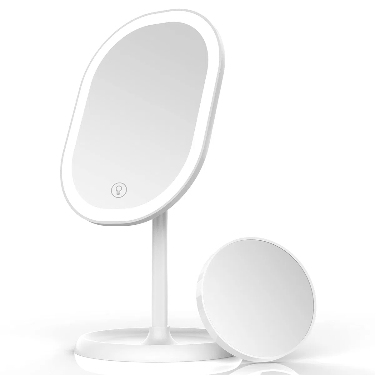 Specchio da trucco a LED, specchio ingrandente 5X staccabile, regolazione di illuminazione intelligente und ricarica USB, specchio da tavolo pieghevole a 180 °, regalo perfetto per un amico