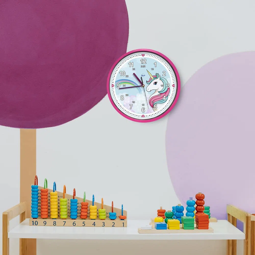 Orologio da parete per bambini con unicorno, silenzioso, ideale per ragazze e ragazzi, silenzioso, senza ticchettio