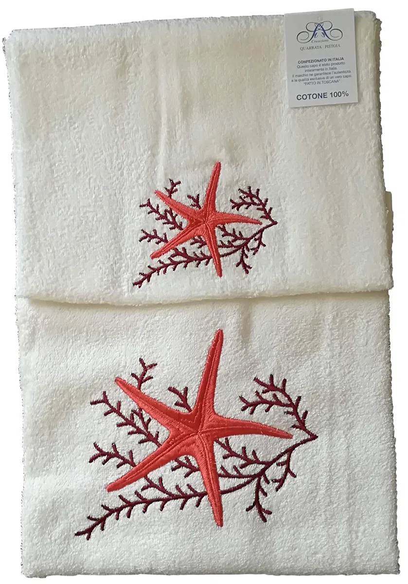 RICAMI FIORENTINI BALDI COPPIA SPUGNA CON RICAMO CORALLO COTONE 100% MADE IN ITALY (Rosso)
