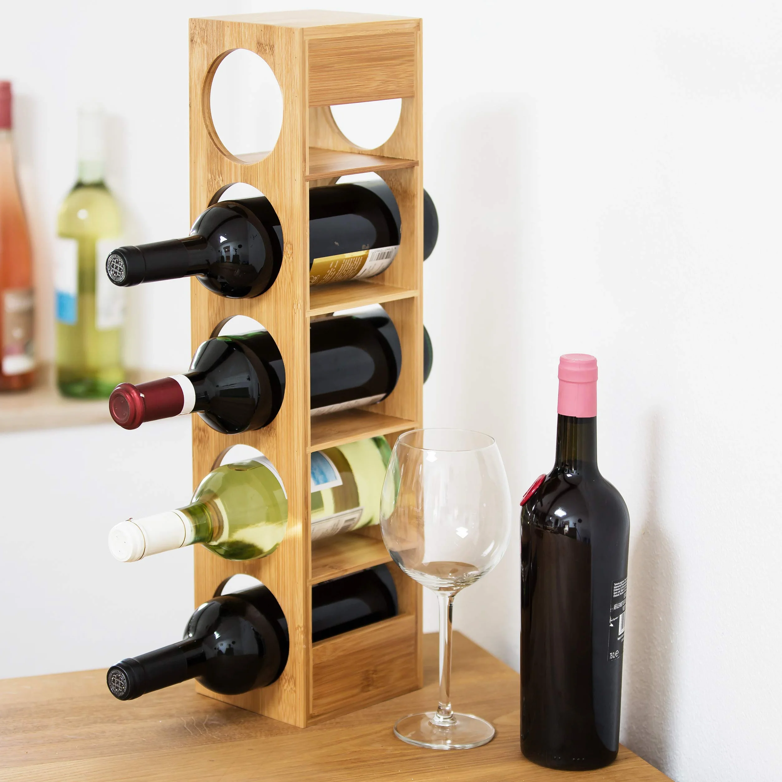Relaxdays Cantinetta in Bambù, Scaffale Portabottiglie in Bambù Scaffale 5 Bottiglie di Vino, 53 x 14 x 12 cm, Naturale