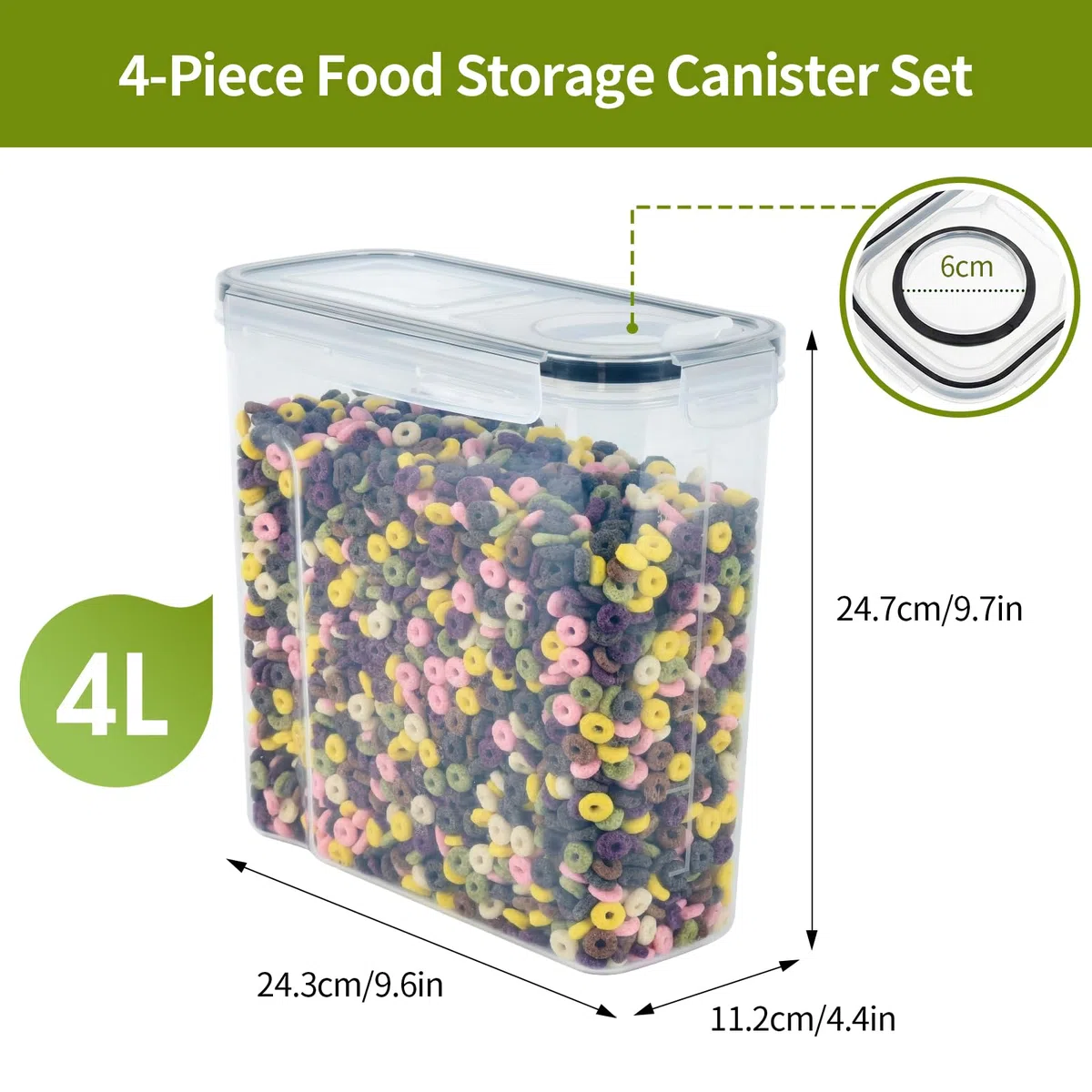OTraki 4 Pezzi Contenitori Ermetici Per Alimenti Con Coperchio,4L Contenitori Alimentari per Cereali Senza BPA Contenitori Pasta Dispensa,Contenitori Cucina Organizer per la Conservazione Per Cereali