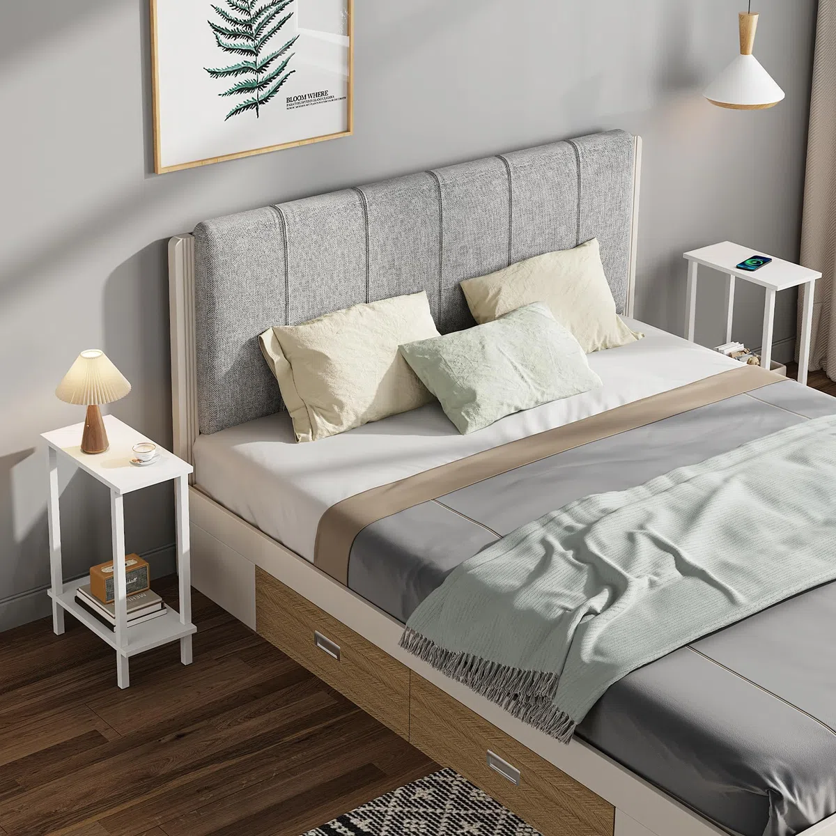TUTOTAK Piccolo tavolino laterale, tavolino stretto, tavolino sottile per divano, comodino sottile, per soggiorno, camera da letto, bianco TB01BW062EU