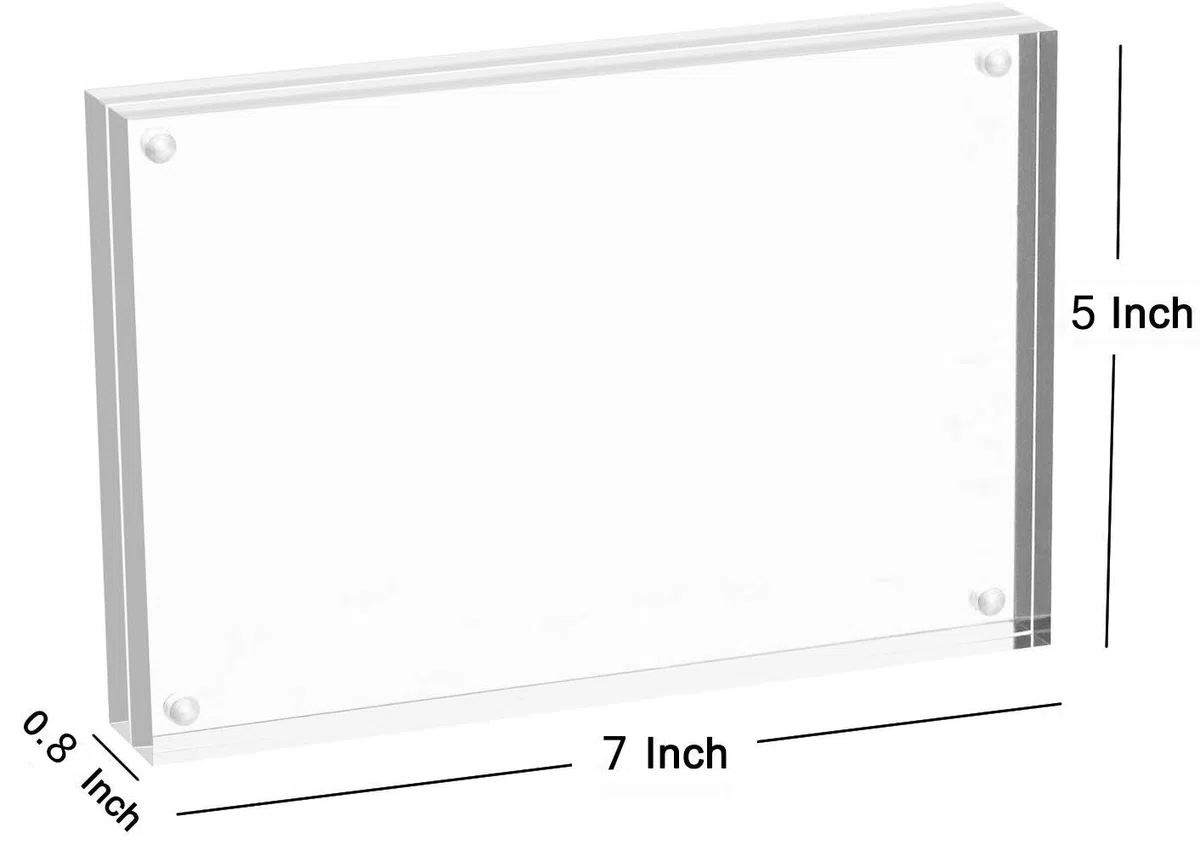 Meetu Cornice portafoto in acrilico, trasparente, autoportante, double face, spessore 20 mm, senza cornice, magnetica, da scrivania, con confezione regalo (confezione da 2)