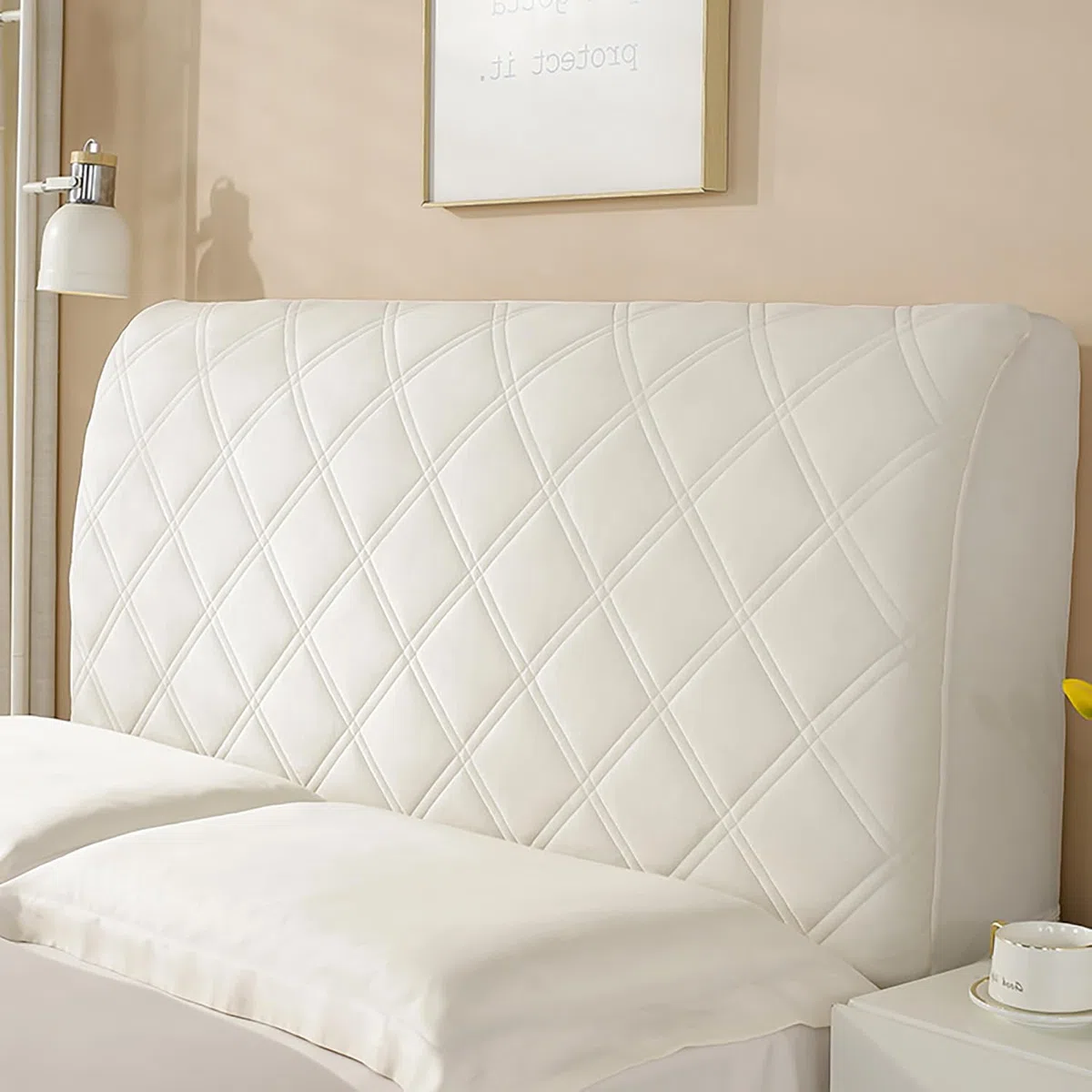 Copri Testata Letto Universale, Copertura Testiera Letto Matrimoniale, Copritestiera Protezione Elastica Lavabile, Addensare Anti-Graffio Anti-Polvere,Bianca,180cm