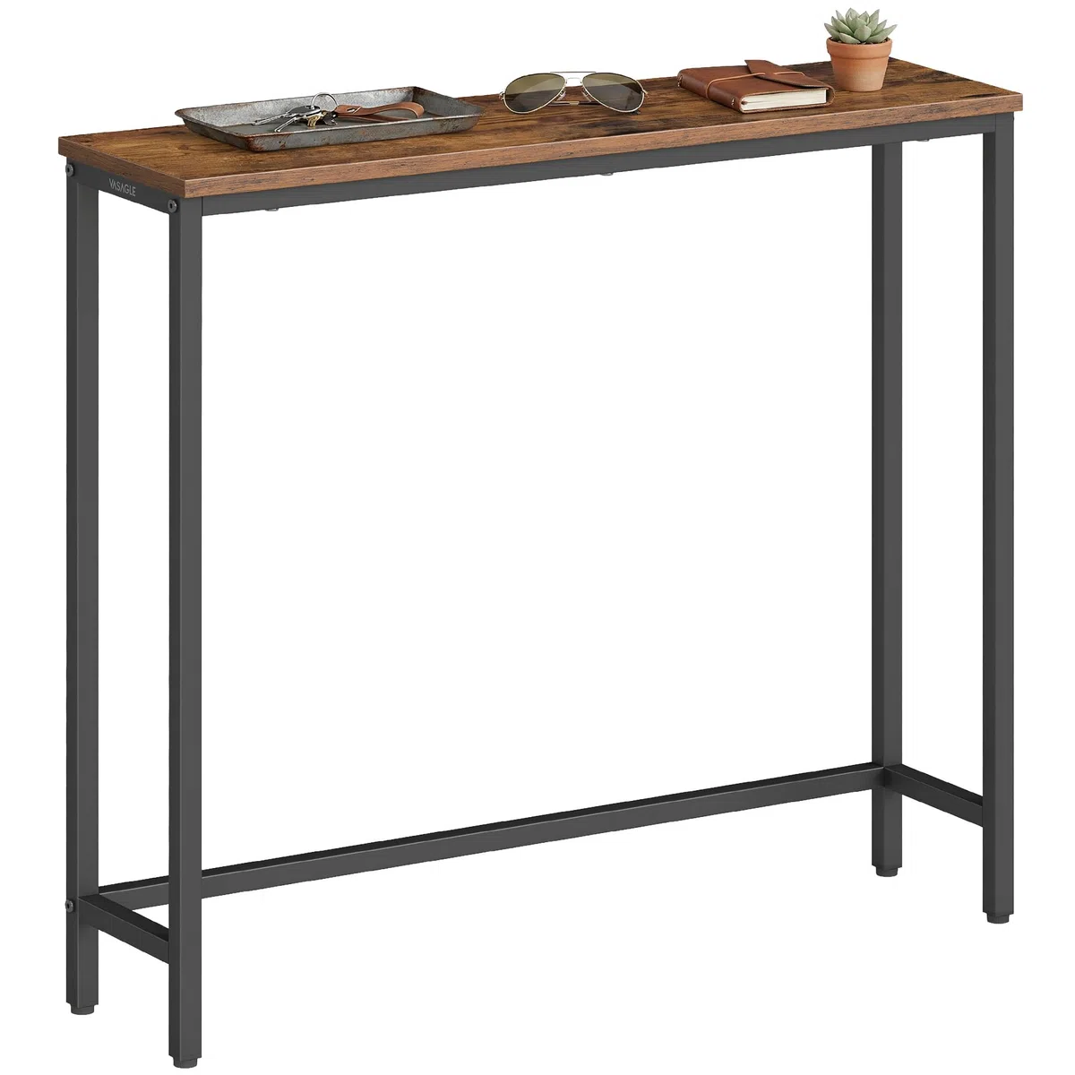 VASAGLE Tavolo Consolle, Tavolo da Ingresso, Piano in un Unico Pezzo, per Corridoio, Camera da Letto, Soggiorno, 1 Ripiano, 20 x 80 x 81,2 cm, Marrone Vintage e Nero Inchiostro LNT035KD01