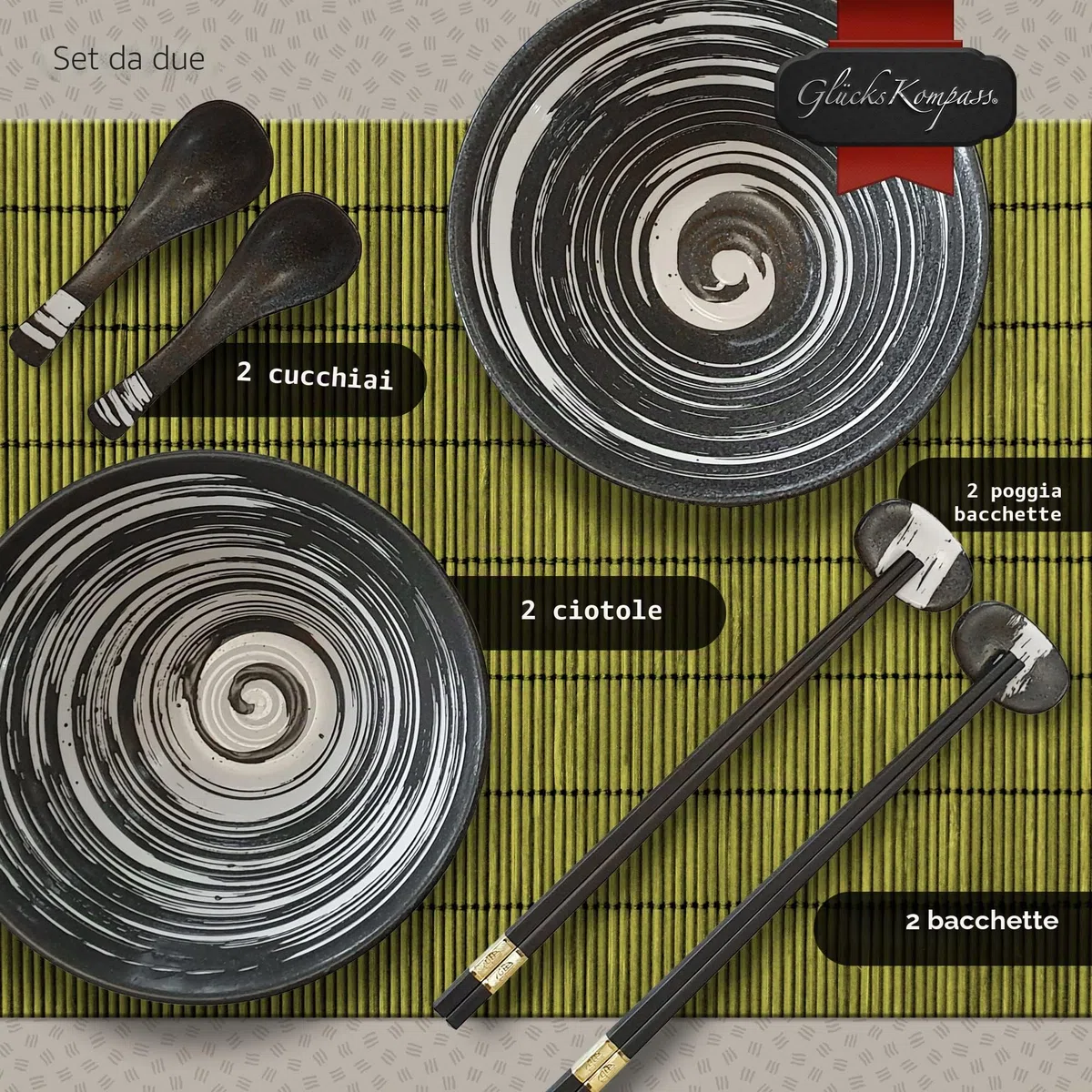 Set di ciotole per ramen giapponese in ceramica, grande: diametro 20 cm | Ciotola per zuppa, ciotola per riso asiatica, ciotola cinese, stoviglie tailandesi, cucchiaio