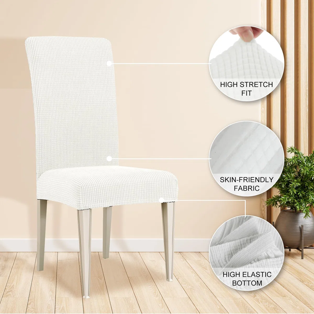 Ystyle Coprisedie con Schienale 4 Pezzi, Elasticizzato Copri Sedie Soggiorno Cucina, Universali Coprisedia Elasticizzati, Moderno Fodere per Sedie Antigraffio Gatto, Bianco