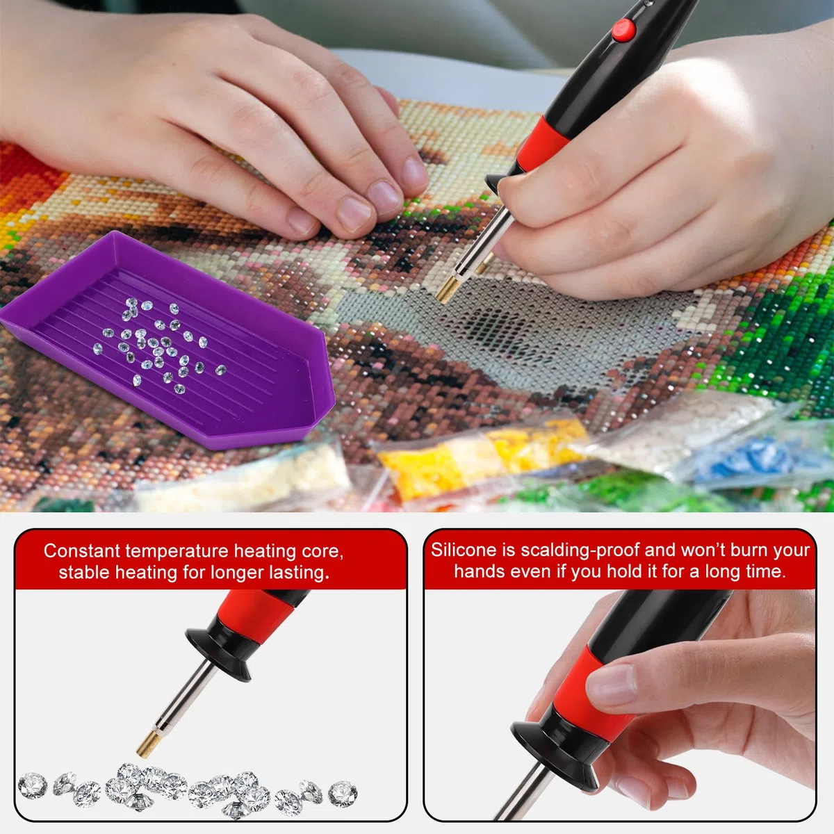 Applicatore Strass Termoadesivi con 9 Punte, 3 Scatole Strass Decorativi, Applicatore Strass Hotfix Strumento Pietre Penna Pistola Hot Fix Per Tessuti, Scarpe, Vestiti Fai Da Te