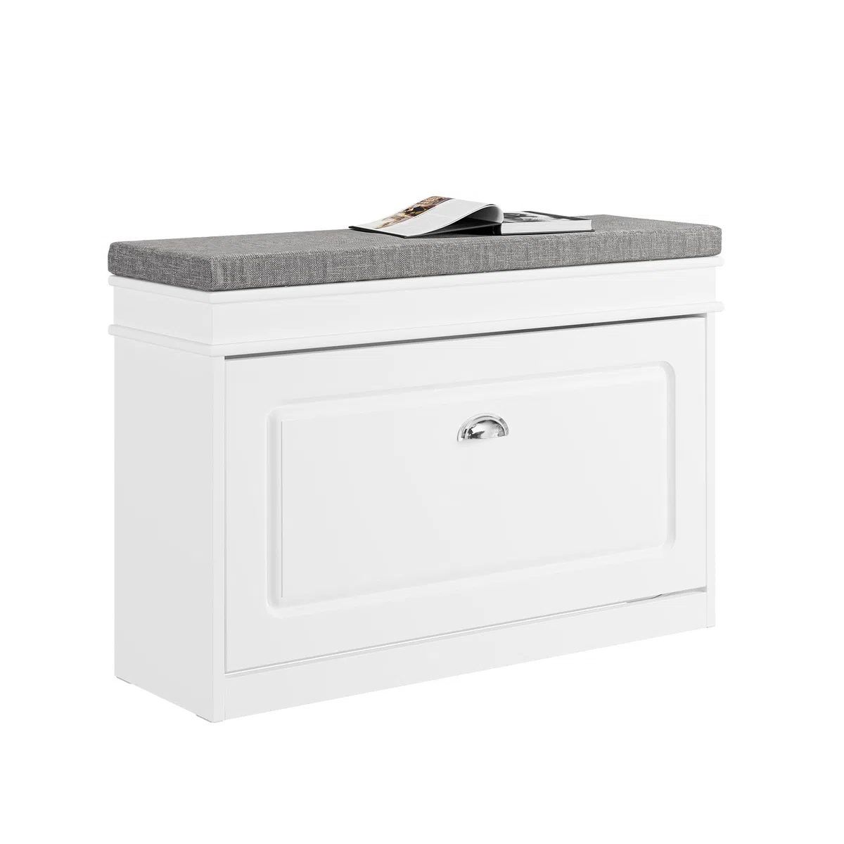 SoBuy Scarpiera Salvaspazio Slim con Seduta - Panca Scarpiera da Ingresso Cassapanca Contenitore da Interno, Mobile Ingresso per Scarpe, Regolabile, 75x24x51 cm, Bianco, FSR82-L-W