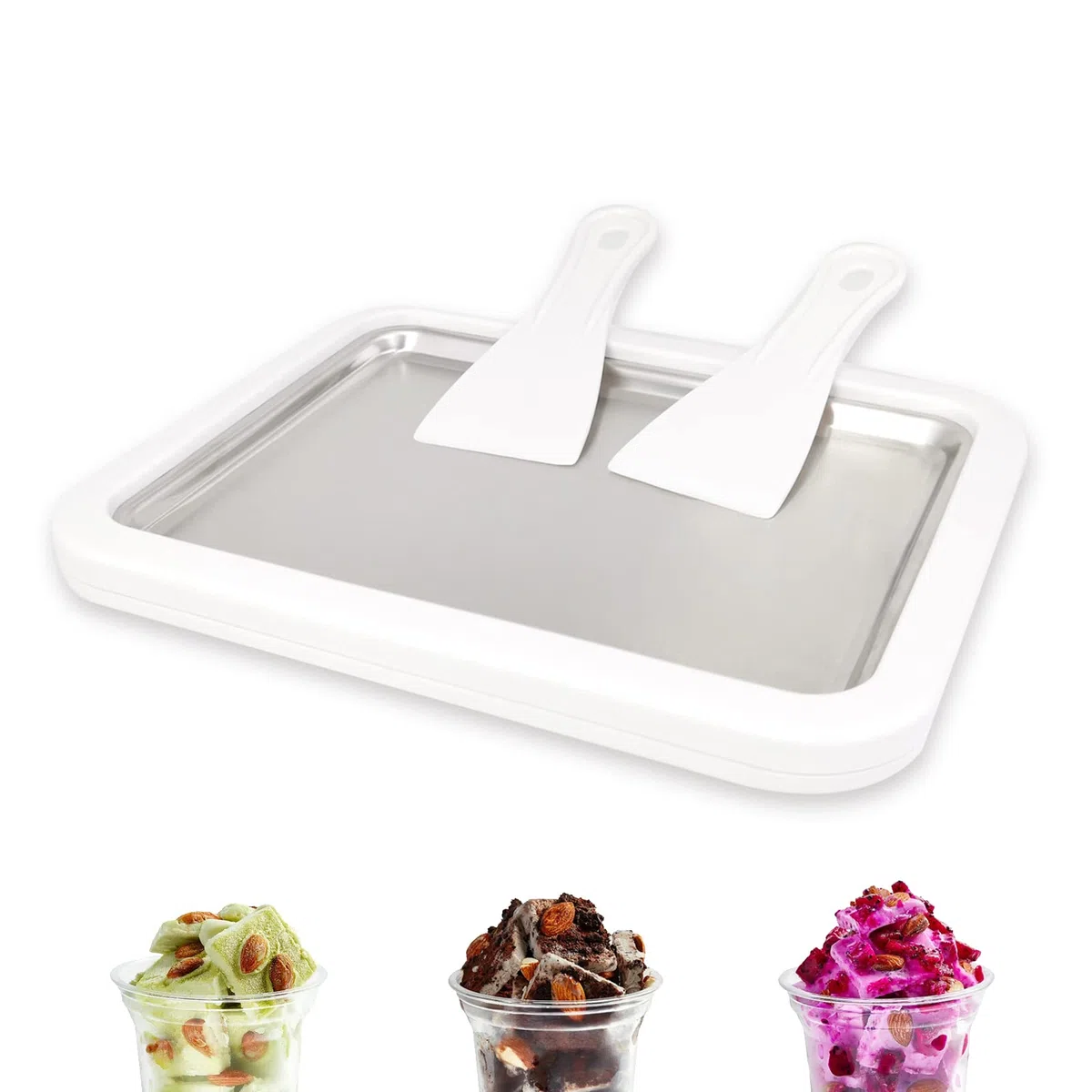 Macchina per il Gelato, Gelateria Con 2 Spatole, 26 x 21cm Macchine per gelato Soft Yogurt, gelato fatto in casa fai da te, Macchina Gelato Casa (Bianco, One Size)
