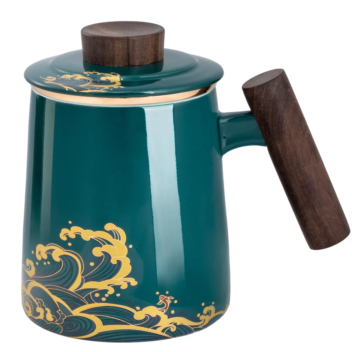 Tazza Da Te Con Infusore Regalo Tazza per Tisana con Filtro per Tisane Tazze Ceramica Coperchio Tazzine Da The Perfetto per La Preparazione Di Tè Sciolto (Color:Dark green waves)