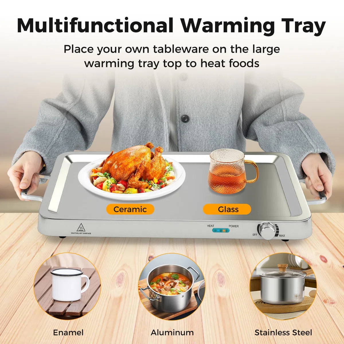 SOARS Scaldavivande Elettrico per Buffet 9L 450 W, Vassoio Scalda Vivande in Acciaio Inox con 3 Contenitori & Coperchi, Borsa, Temperatura 50-150℃, per Feste, Matrimoni, Ristoranti
