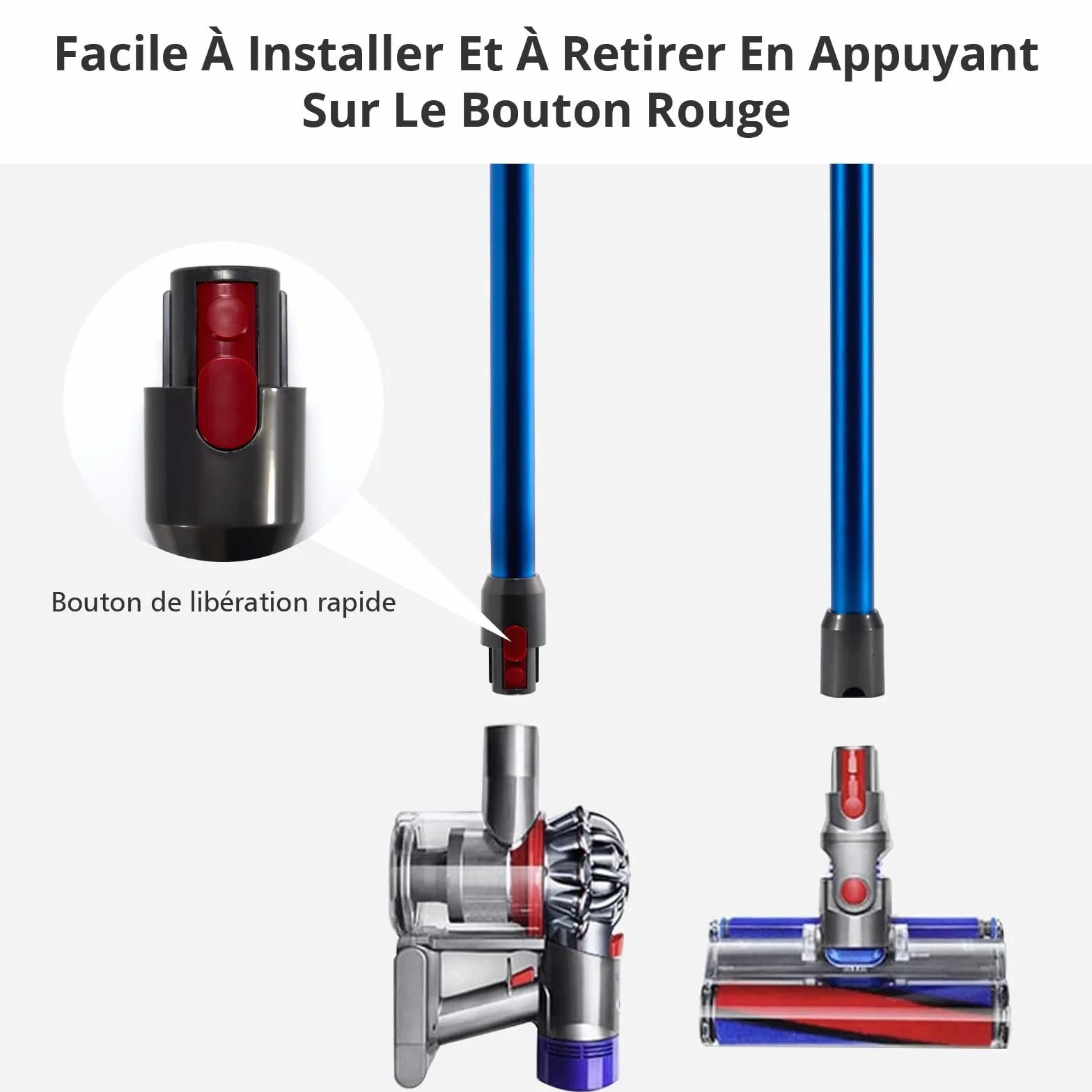 Tubo Telescopico per Dyson V7 V8 V10 V11 V15, Tubo di Prolunga Rigido Compatibile, Aspirazione a Collegamento Rapido con Due Spazzole 2 in 1, Blu