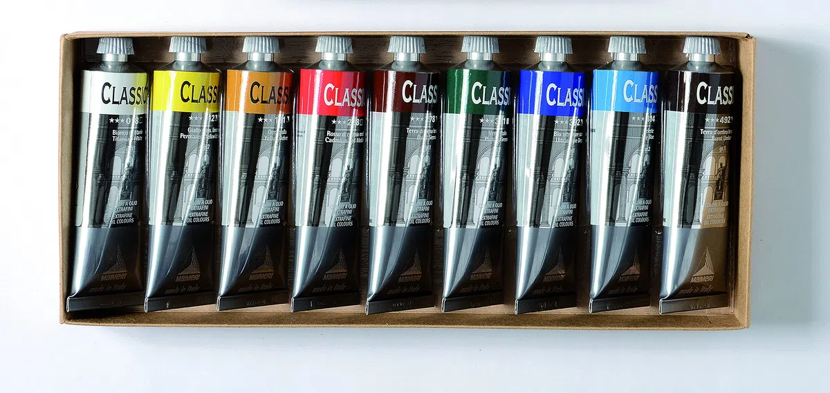 Maimeri Scatola in Cartone con 9 tubi Assortiti 60ml Colori a Olio Classico