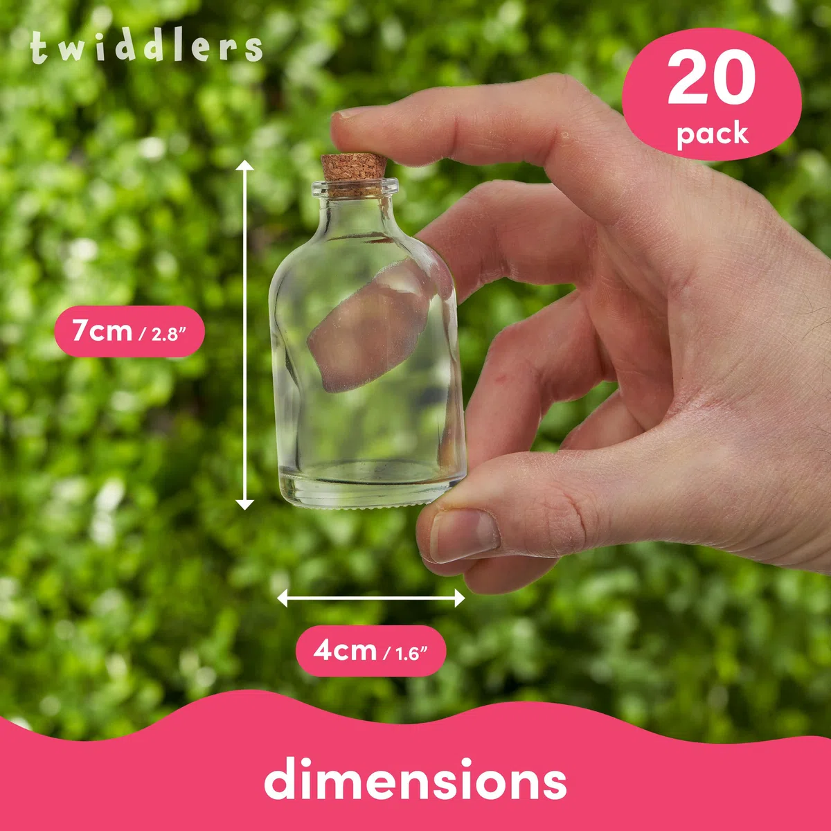 THE TWIDDLERS - 20 Mini Barattoli Vetro 50 ml con Tappi Sughero, Corde, Etichette - 50ml