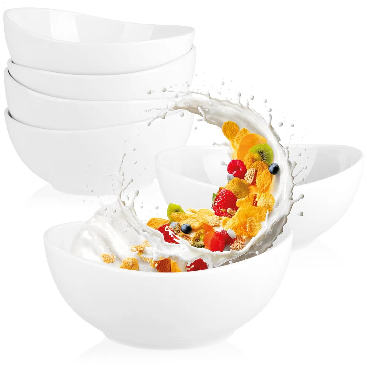 com-four® 6x ciotole in ceramica 500ml - ciotole per cereali - ciotole per dessert - ciotole per insalata - ideali per colazione, spuntini e dessert - design elegante (6 pezzi - bianco - curvo)