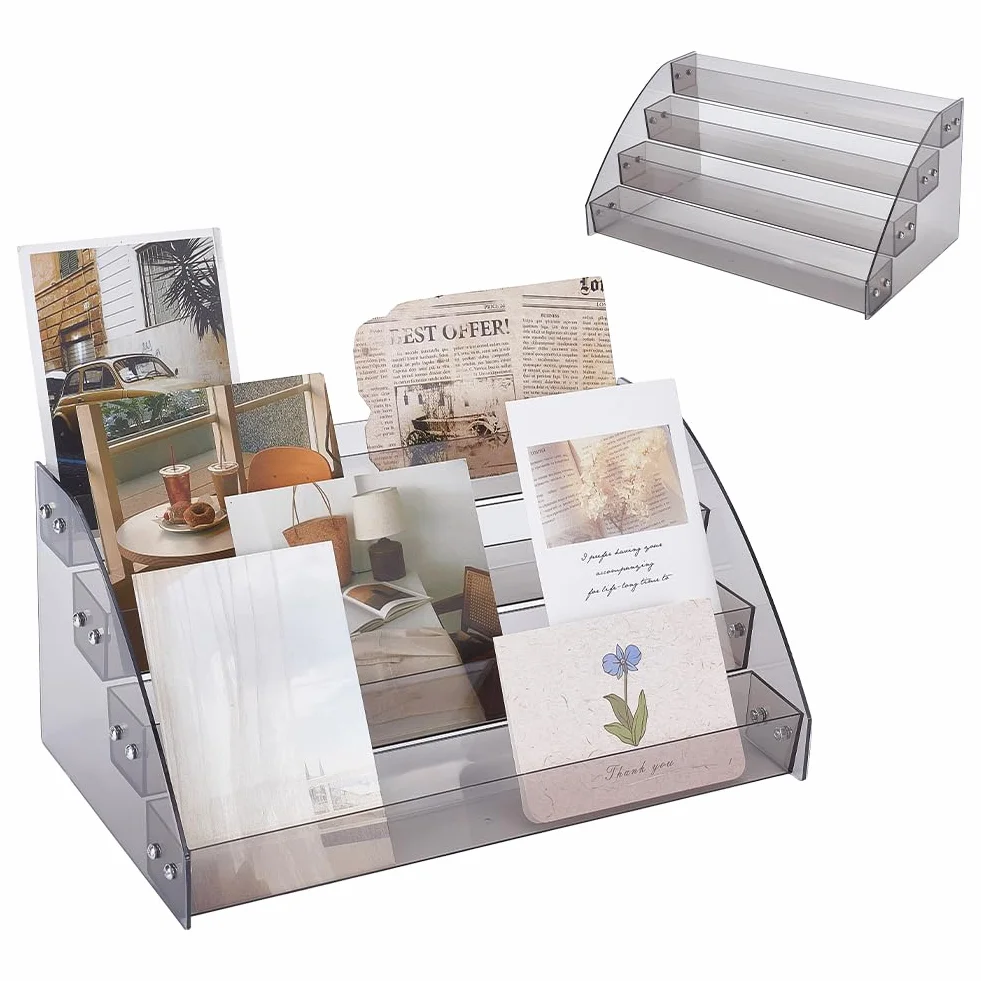 UNICRAFTALE Espositore a 4 livelli per biglietti di auguri, in acrilico, portatile, per biglietti di Natale, organizer per francobolli, cartoline, cartoline, porta biglietti di auguri, 30,5 x 18 x 14