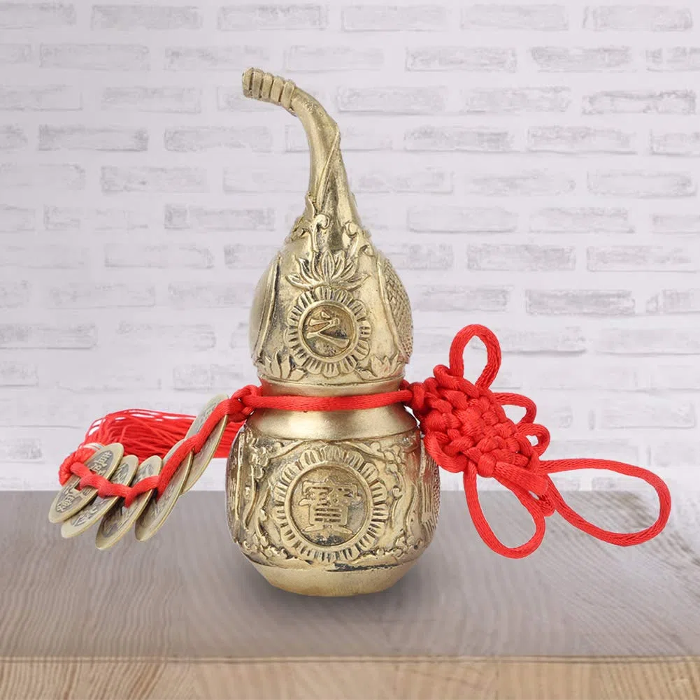 Tissting Zucca in ottone, Zucca Wu Lou in rame puro per la decorazione della casa, simbolo di fortuna e ricchezza, ornamento tradizionale cinese per ricchezza e salute, 10 cm