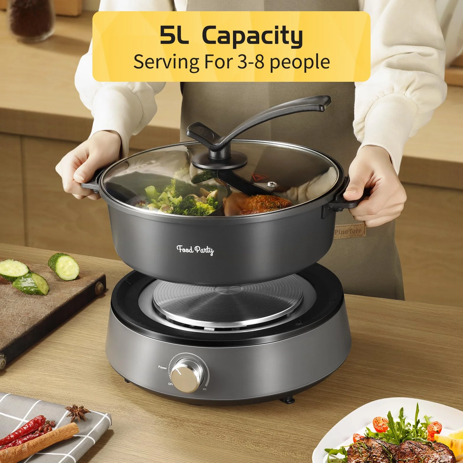 Food Party Hot Pot Elettrico Hotpot 4L Pentola Elettrica 220V 1350W Fondue Cinese Shabu Shabu Hotpot, FPJ204
