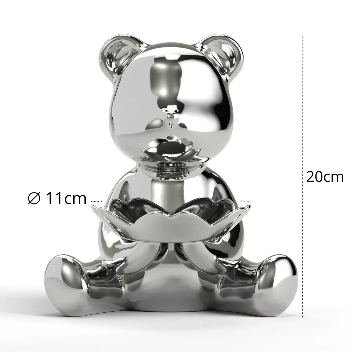 Giulia Grillo Orsetto svuotatasche - Home Decor, Idee Regalo, Soprammobili Moderni, Decorazione Casa, Bomboniere Matrimonio (Silver, 20cm)