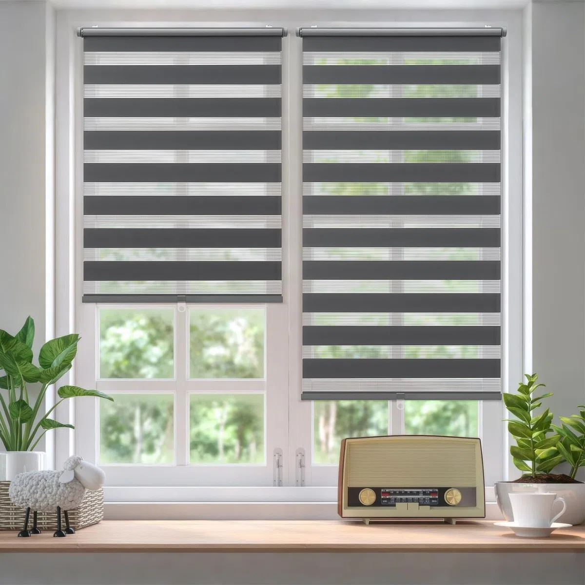 Sekey Doppia tenda a rullo, fissaggio senza fori, per finestre, doppia tenda a rullo, larghezza 110 cm, protezione solare, 110 x 130 cm, grigio scuro
