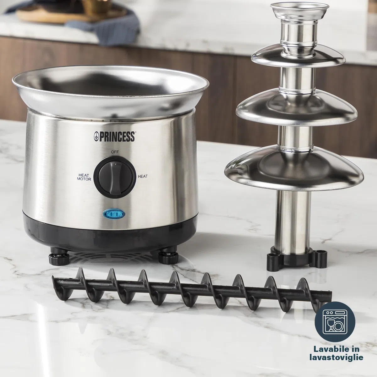Princess Fontana di cioccolato XXL – 4 piani in acciaio – Mantenimento in caldo – 190 W – 1,1 L – senza PFOA e BPA – argento – 292999