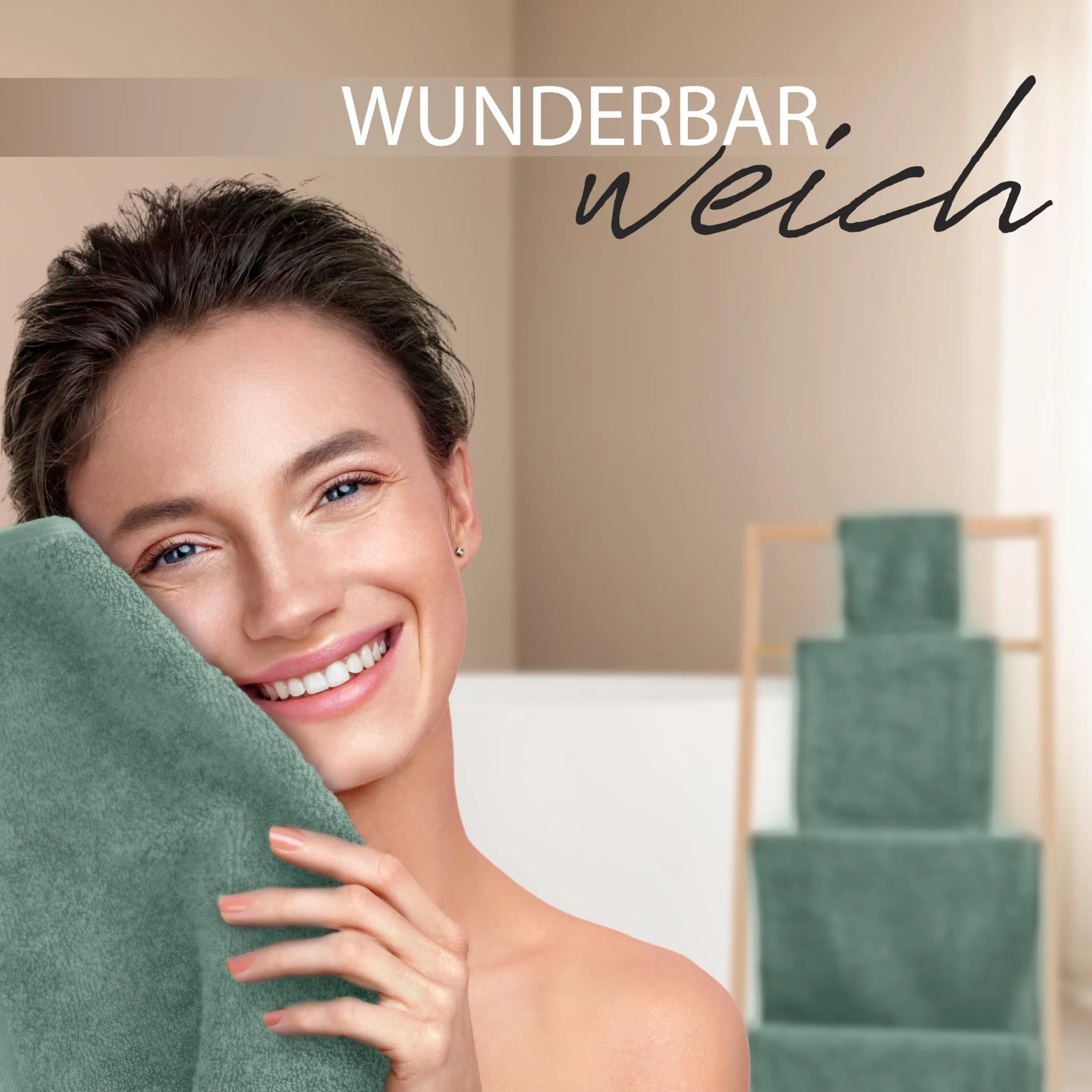 Hausfelder Asciugamani 50x100 cm – Set di asciugamani premium 500g/m² - 100% cotone, certificati Ökotex (50x100 cm erde chiaro)