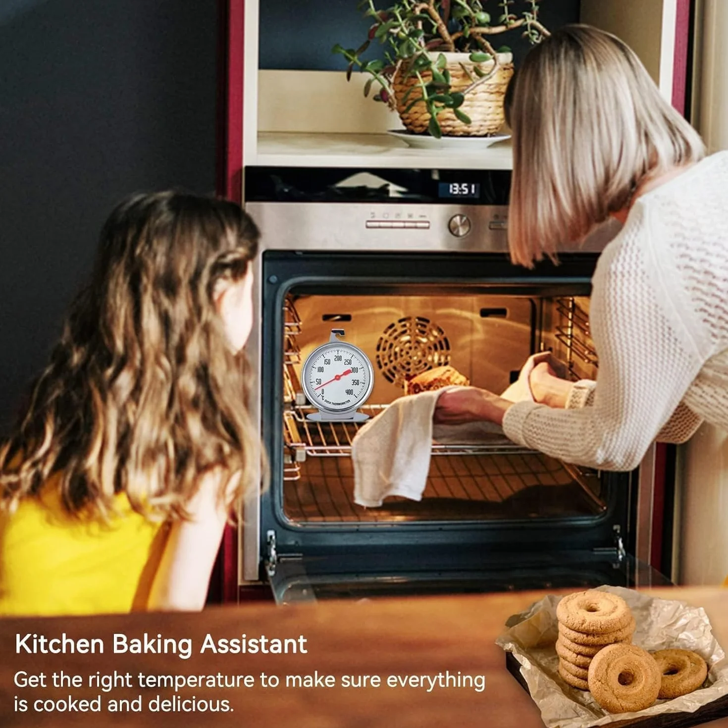 Termometro da Forno, 0~400 ℃ Termometro da Forno Interno in Acciaio Inox per Appendere, Multifunzione Termometro per Monitoraggio per Alimenti da Cucina per Cottura Barbecue e Cucinare