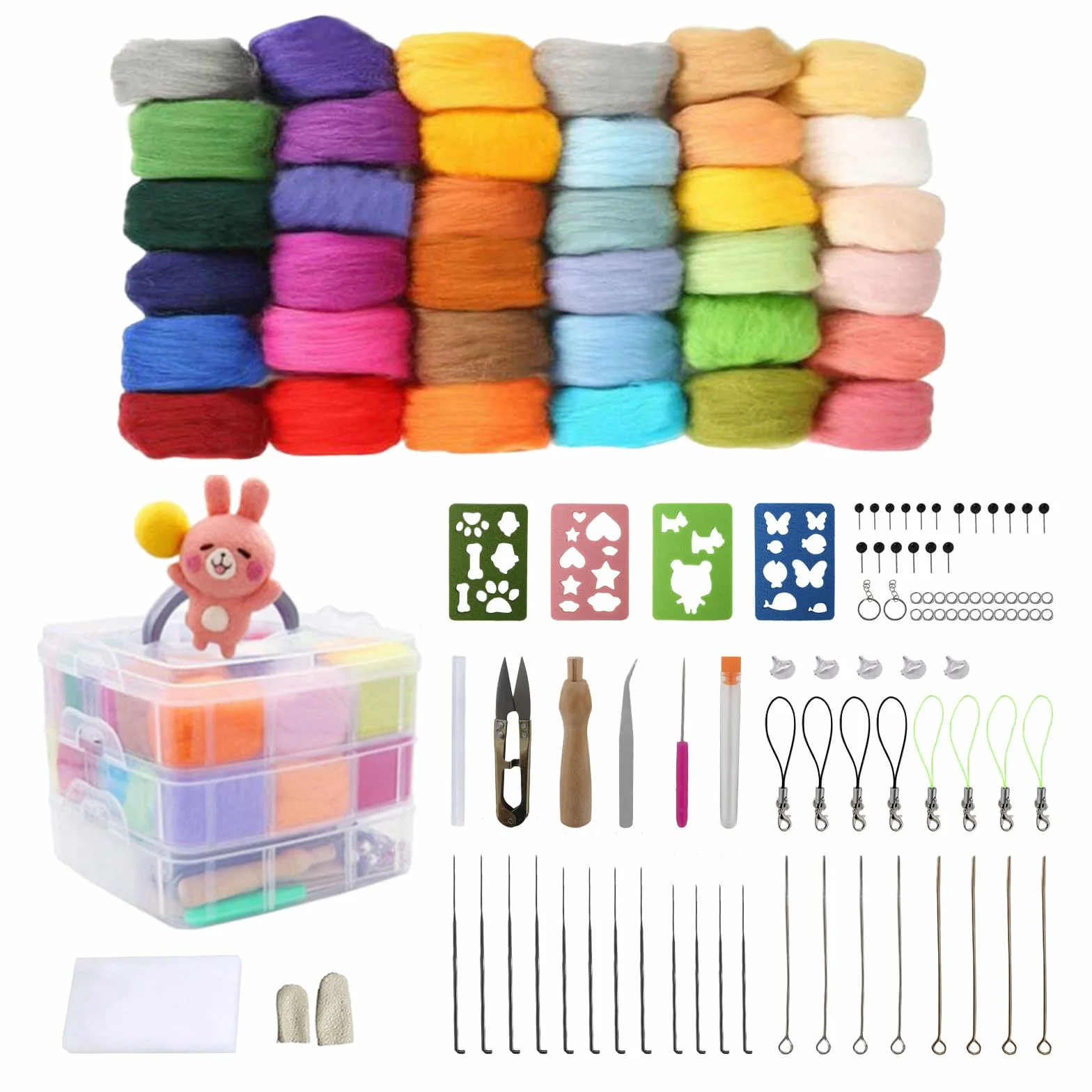 BDHYYM Set di 36 Lana Feltro Gomitoli Colorati Soffice Kit Feltro di Lana Fai da Te con Ago lana Cardata Adatto per Lavoretti Creativi Fai da Te, con Kit di Attrezzi