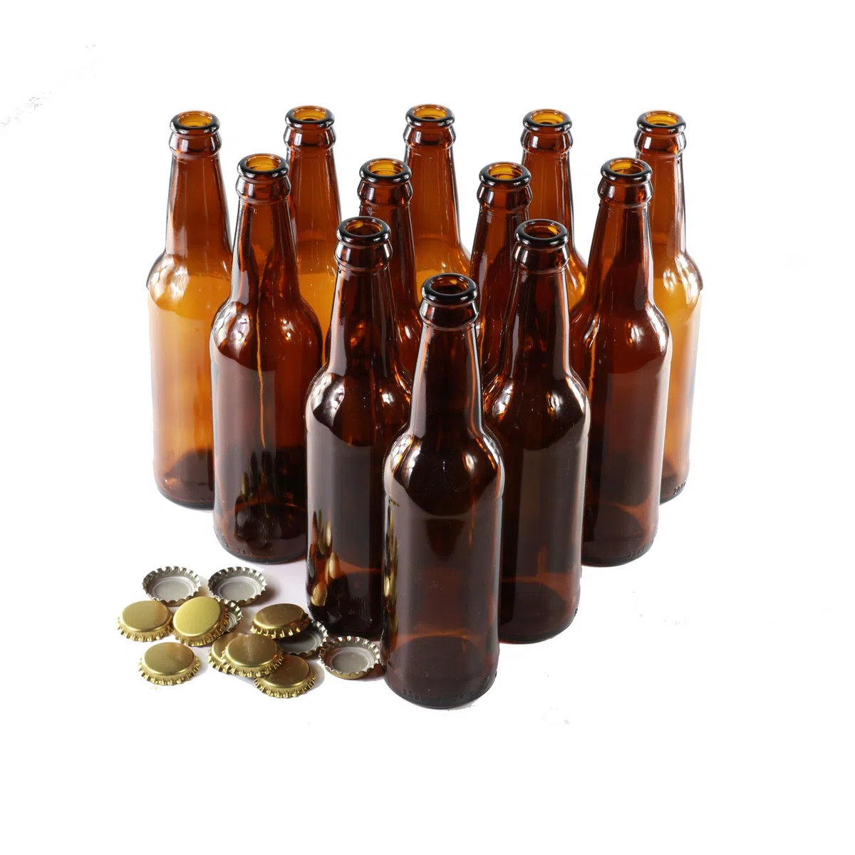 Confezione da 12 Bottiglie di Birra in Vetro con 12 Tappi Dorati, Marrone, 330 ml