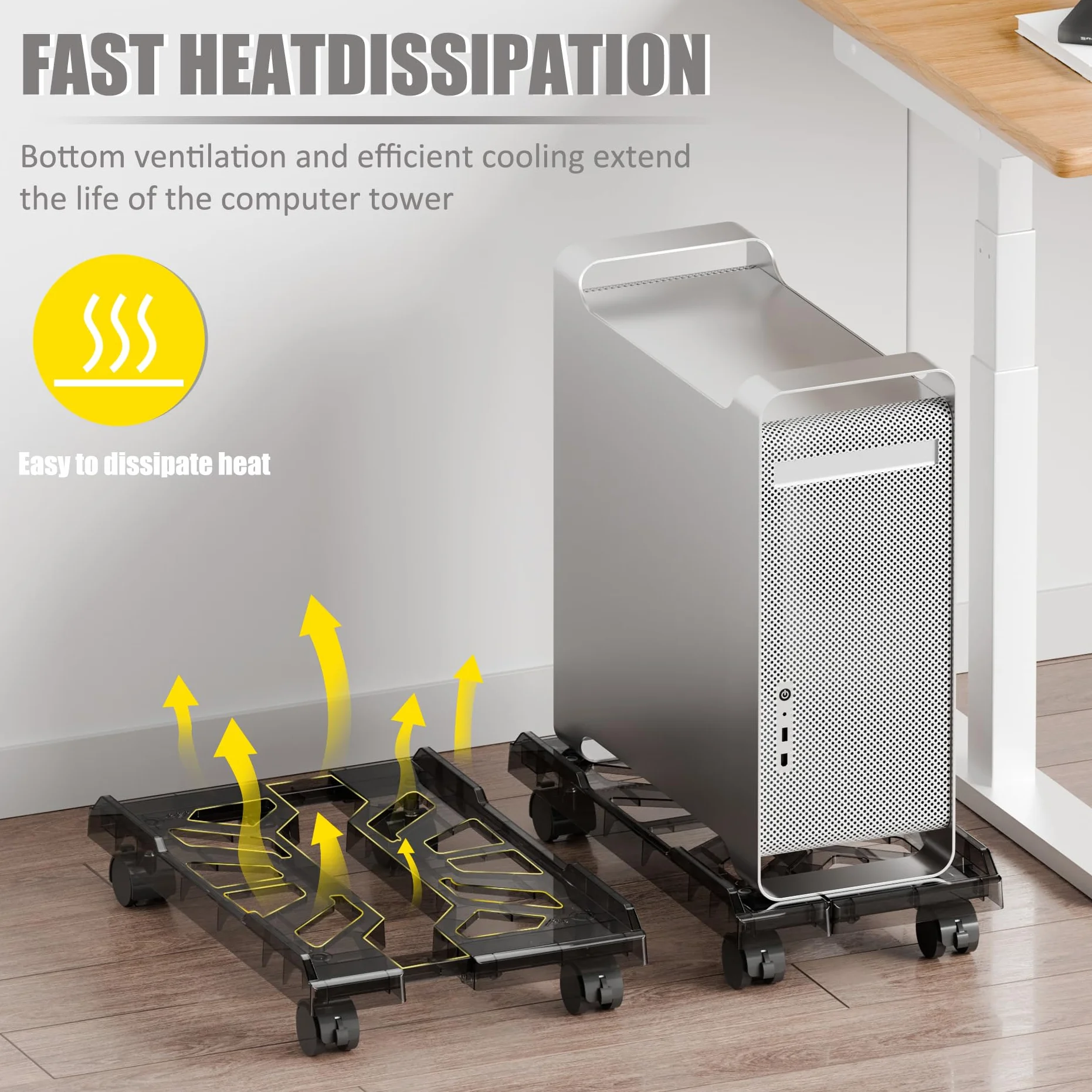 Supporto per Computer Desktop,CPU Holder Cart,Supporto per PC con rotelle Bloccabili,Dimensione Regolabile Adatto alla Maggior Parte dei Computer-Nero