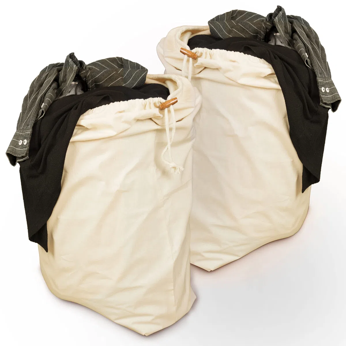 Sacchetto per bucato, set da 2 50 x 70 cm - Resistente sacco per biancheria da viaggio da 45 l, 100% cotone [certificato Öko-Tex], sacchetti per bucato, grande borsa in tessuto, borsa per