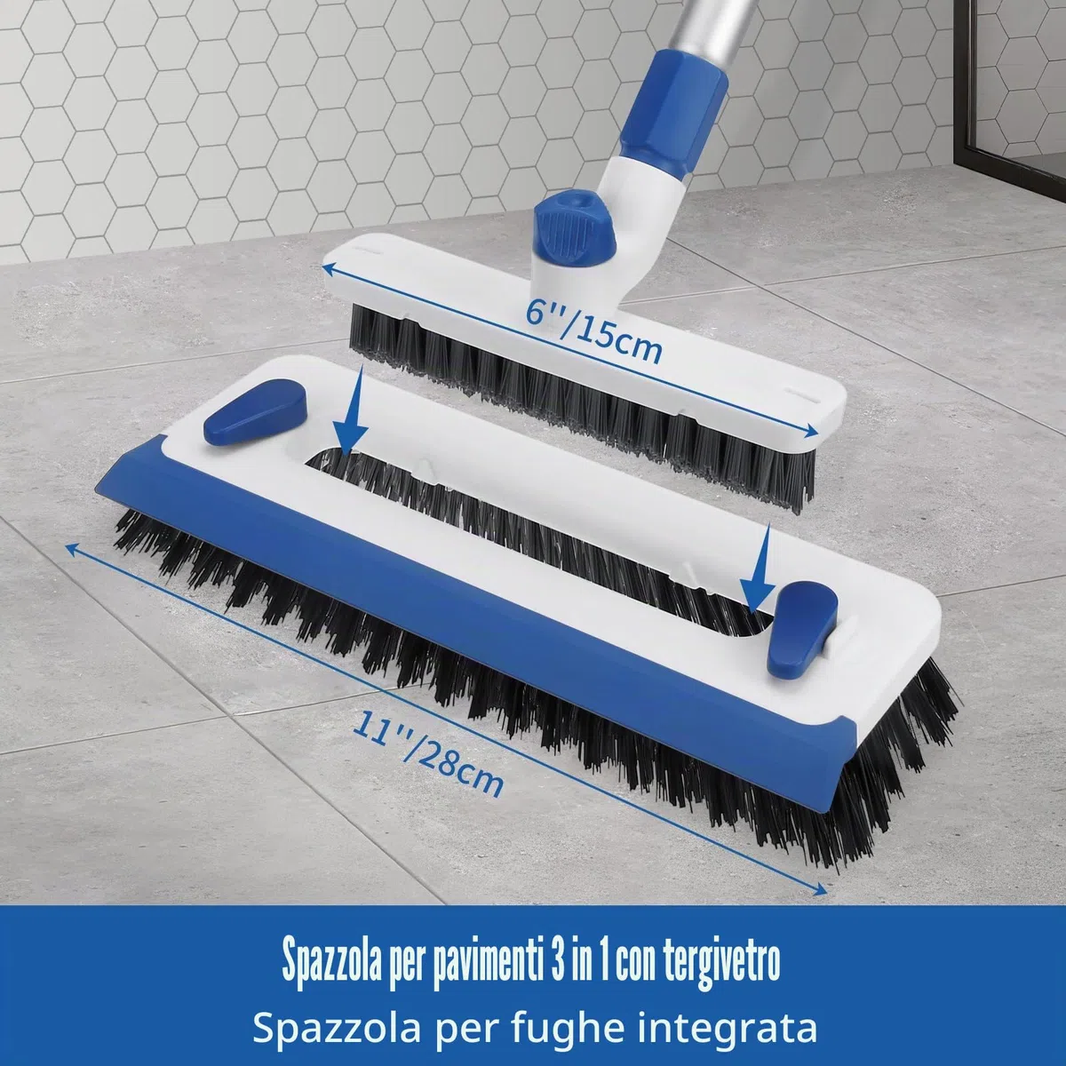 Qaestfy Spazzolone per Pavimenti con Manico Lungo 3 in 1 Pulisci Fughe Pavimenti 140 cm Spazzola per Pulire Doccia Pulizia Fughe Pavimento per la Pulizia di Piastrelle, Bagno, Cucina, Battiscopa