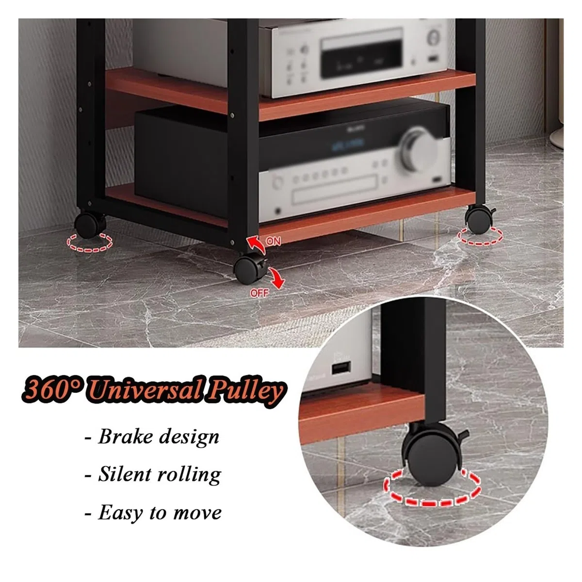 Generico mobile stereo hi fi rack hifi Mobiletto Stereo A 7 Livelli Con Ruote, Console Centrale, Ripiani Aperti For Dispositivi Multimediali, Supporto Audio Video For Ricevitori, Lettori DVD(Red)