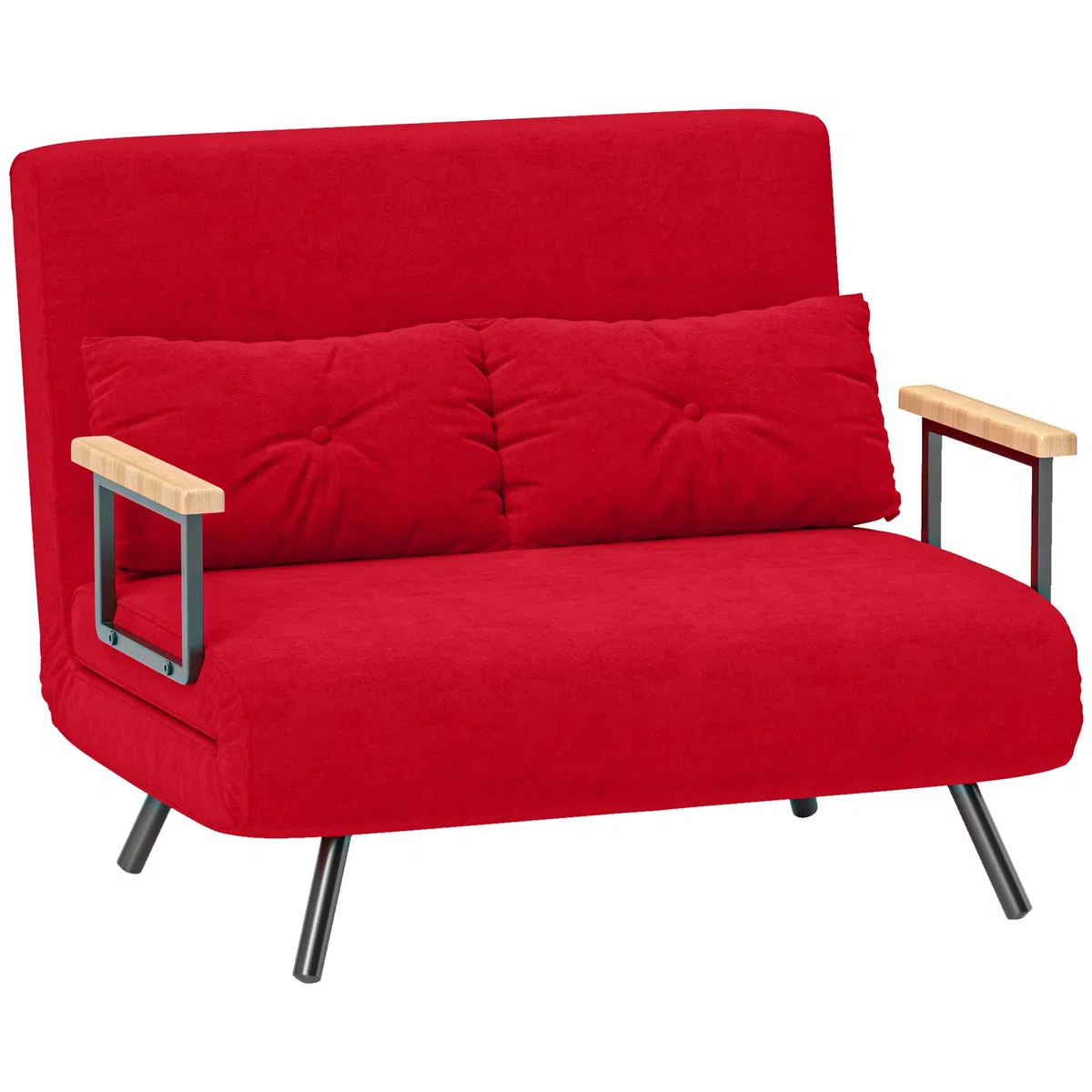 HOMCOM 4 in 1 Divano Letto 2 Posti, con Schienale Regolabile in 5 Posizioni, Divano Letto Matrimoniale Pieghevole con 2 Cuscini, Seduta Imbottita, in Velluto per Casa e Ufficio, 102x73x81 cm, Rosso