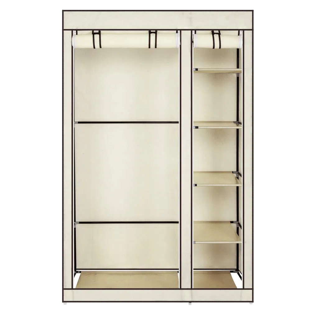 LEADZM Armadio, guardaroba in tessuto pieghevole con cerniera, scomparti, per camera da letto, soggiorno (Beige, 110 x 45 x 175 cm)