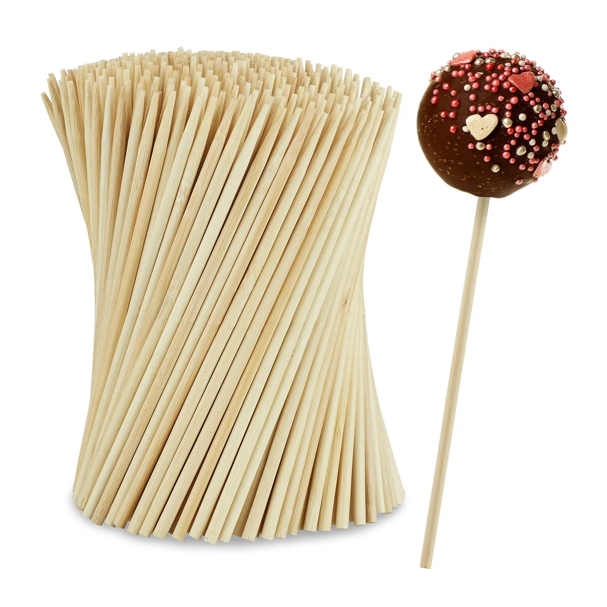 Relaxdays Bastoncini per Cake Pops, Set da 400 Stecchi in bambù Lunghi 15 cm, Kit Prodotti per la Pasticceria, Naturali