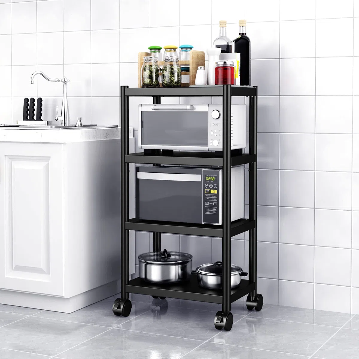 WPT Kitchen Baker's Rack Utility Scaffale per forno a microonde, carrello su ruote, organizer da cucina regolabile a 4 ripiani, in acciaio inox